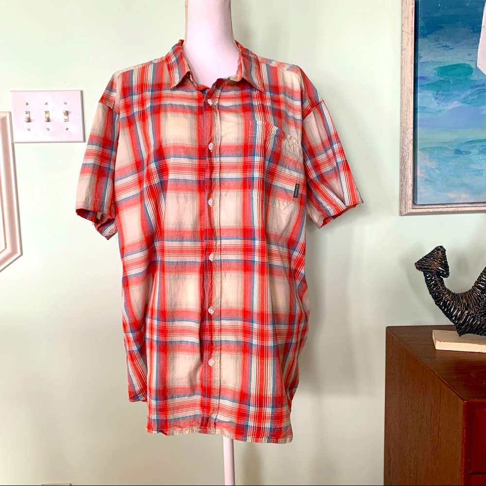Men’s Columbia Regular Fit Plaid Short Sleeve Button Down Short XXL